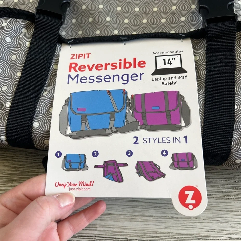 🆕 ZipIt Pink Reversible Laptop Messenger Bag